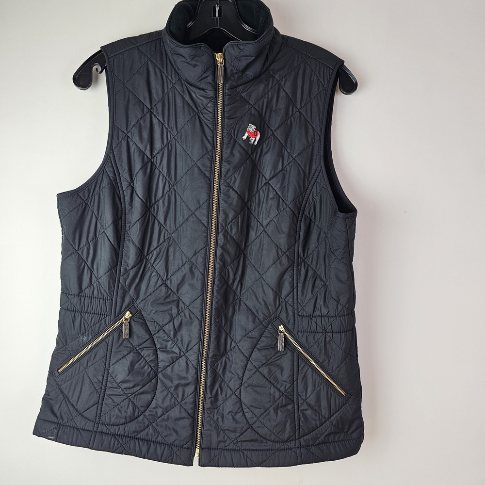 Talbots Georgia Bulldogs Patch Vest Womens M Black Quilted‎ Full Zip Football